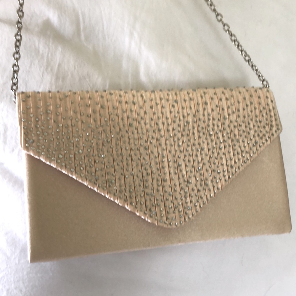 Silver chain Rose Gold clutch purse.